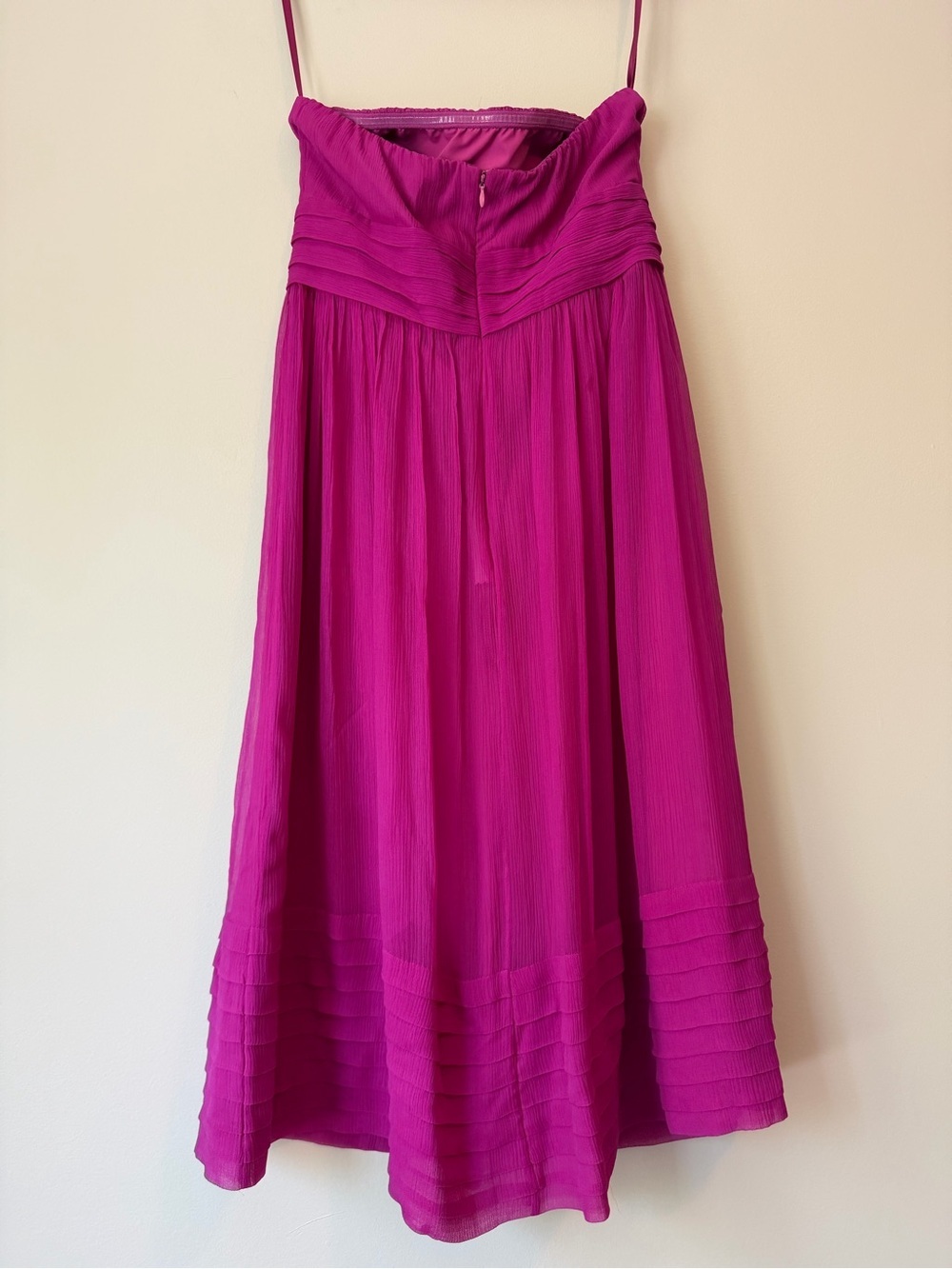 J.Crew Silk Strapless Magenta Midi Dress Size 4 Pleated Bodice - Picture 2 of 3